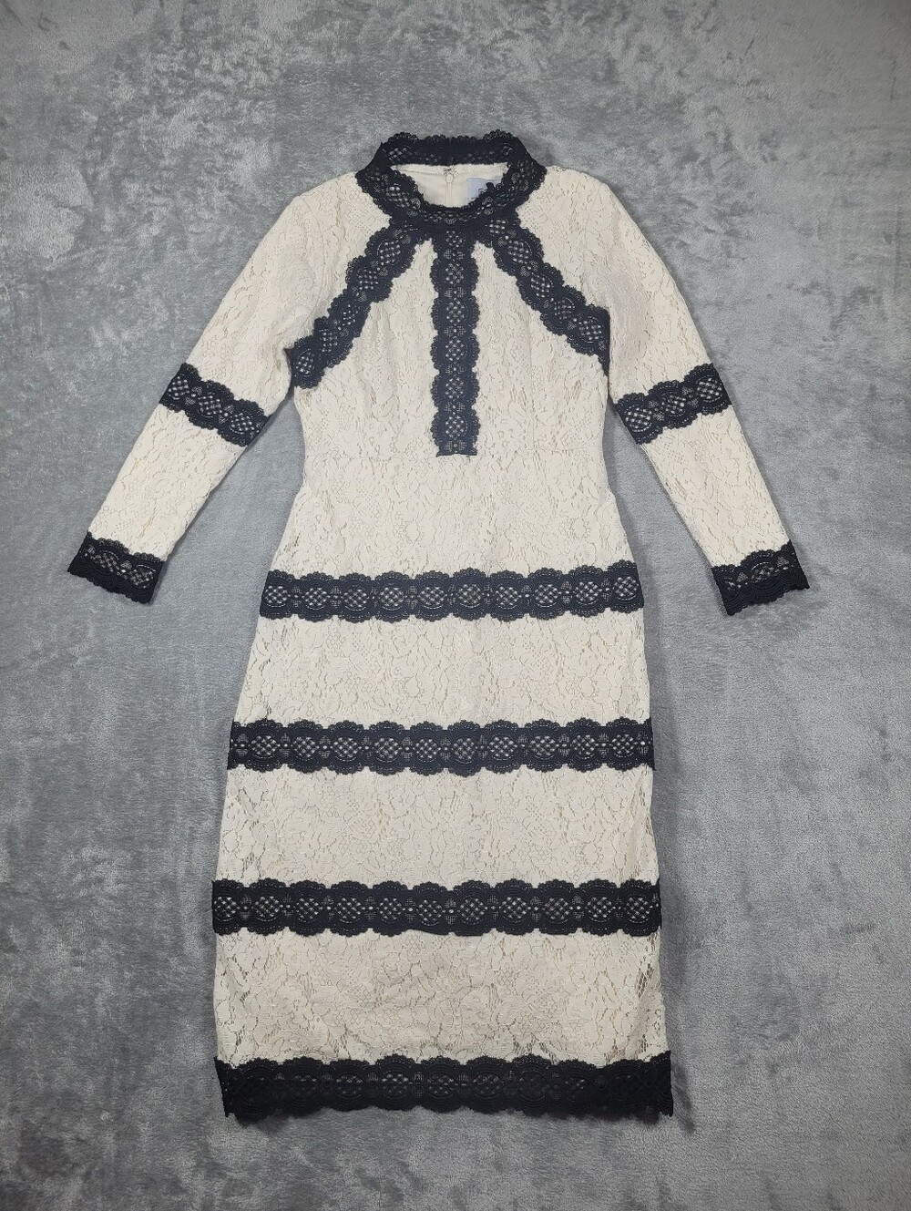 Dainty Jewells Lace Dress Womens Size Medium Ivory & Black 3/4 Sleeve